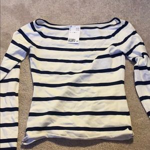 Striped off the shoulder long sleeve shirt